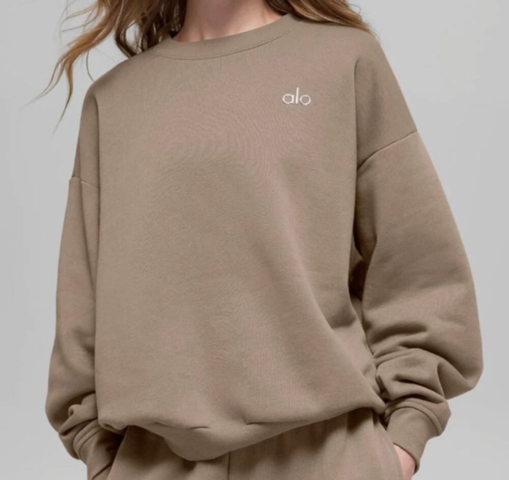 Alo Accolade Crewneck Sweatshirt Gravel Tan Small